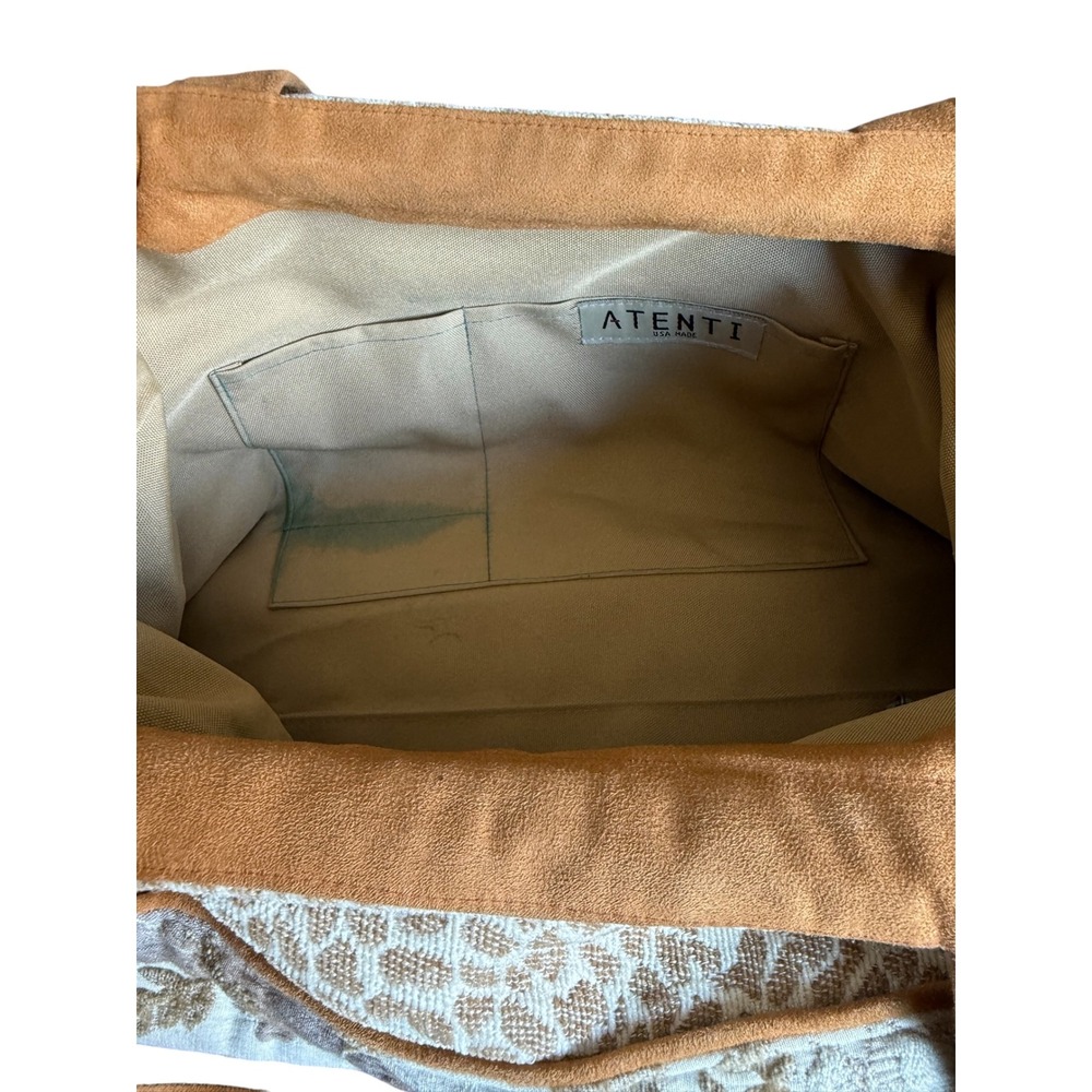 Atenti USA Made Tapestry Tote Bag Floral Animal Print Brown Tan Faux Suede Trim - Picture 7 of 16